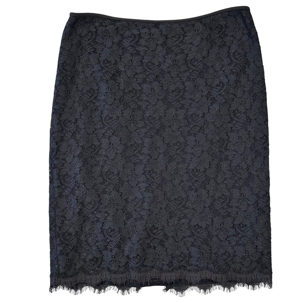Diane Von Furstenberg Scotia Lace Pencil Skirt Womens 10 Black DVF Silk Cocktail - Picture 1 of 12